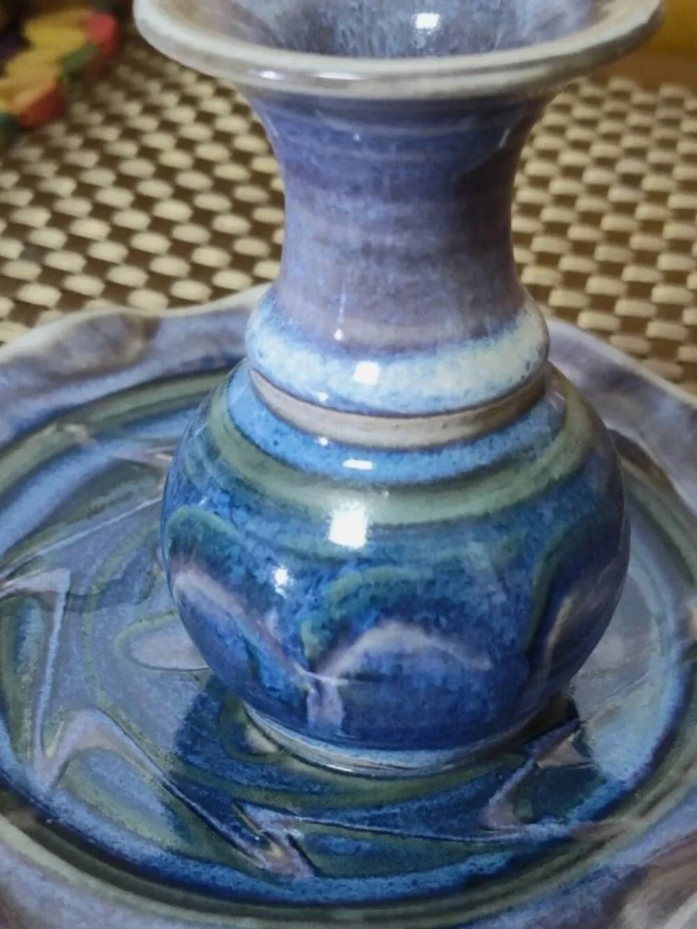 Handicrafted Blue and Purple Ceramic Pottery Reed Diffuser Signed 5